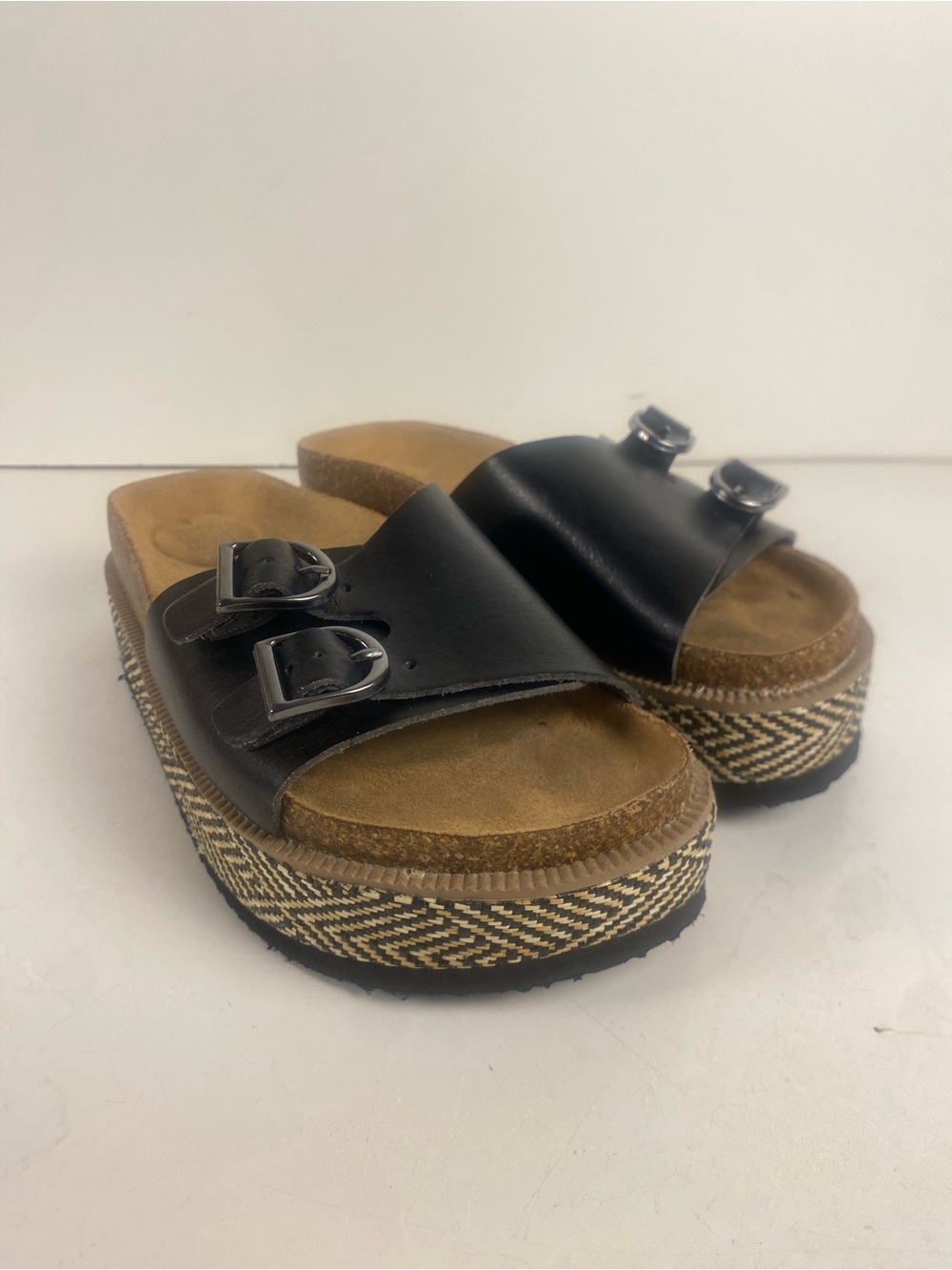 No Boundaries Platform Double Buckle Footbed Slip On Woven Sole Sandals Size 6